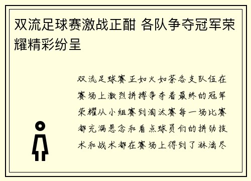 双流足球赛激战正酣 各队争夺冠军荣耀精彩纷呈