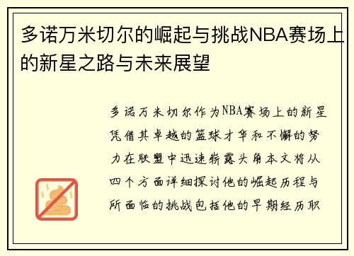 多诺万米切尔的崛起与挑战NBA赛场上的新星之路与未来展望